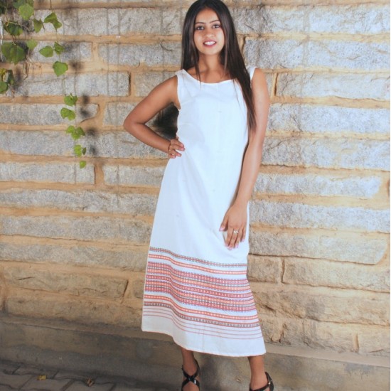 Tribal woven white long dress