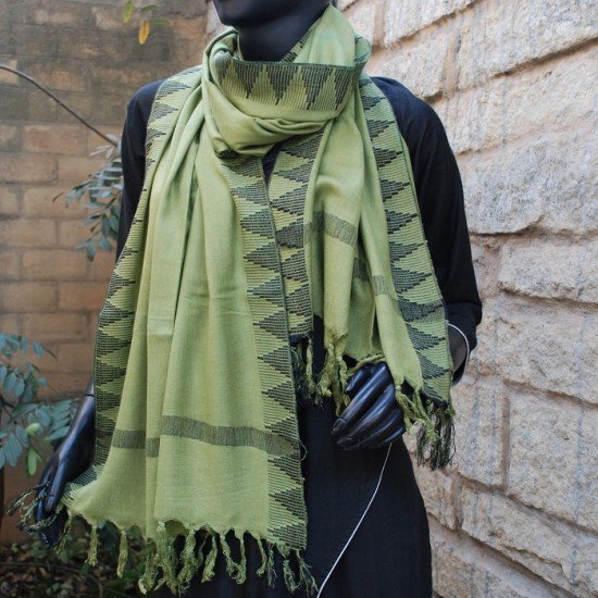 Stole with temple border - Olive green and black