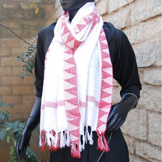 Stole with temple border - white and red
