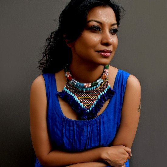 Tribal Multi-coloured Beaded Necklace with Blue Tassles