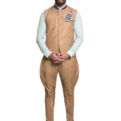 Beige Panelled Italian Soft Twill Bundi