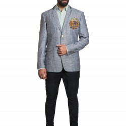 Grey Linen Hand Embroidered Crest Sports Jacket