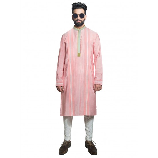 Pink Cotton-Silk Pin-Tucked Kurta