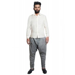 Grey Cotton Draped Stitched-Dhoti Pants