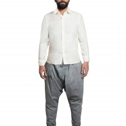 Grey Cotton Draped Stitched-Dhoti Pants