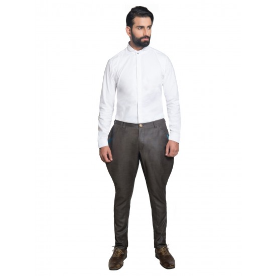 Grey Wrinkle Free Contrast Pocket - Jodhpuri Breech Trouser