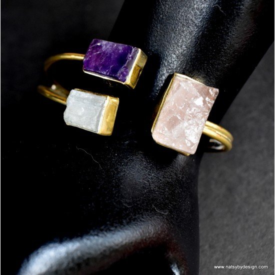 Black Tourmaline Rose quartz earring and finger ring set