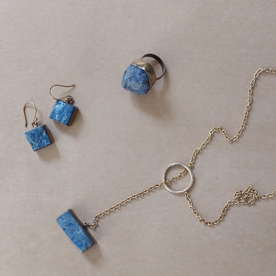 Lapis Lock Pendant, Earring and Tanzanite Finger Ring Set