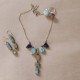 Green Flourite Amethyst Citrine Necklace and Kyanite and Citrine Earring and Finger Ring Set