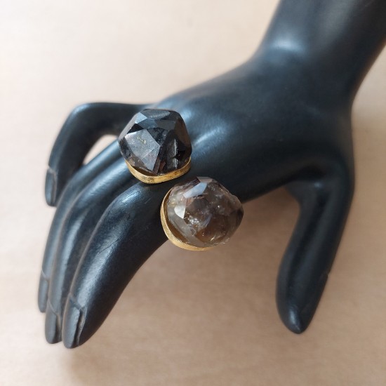 Uncut Black Agate Twin Stone Finger Ring