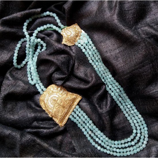 Rubai - Zardozi and Blue Lace Agate Necklace