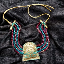 Jahanara - Zardozi and Blue Lace & Pink Chalcedony Choker Jahanara - Zardozi and Blue Lace & Pink Chalcedony Choker