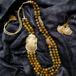 Ameeran - Zardozi and Moss Faceted Agate Necklace Ameeran - Zardozi and Moss Faceted Agate Necklace