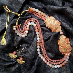 Tarifa - Zardozi and Faceted Peach Agate Necklace Tarifa - Zardozi and Faceted Peach Agate Necklace