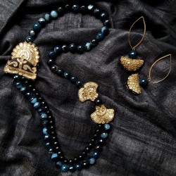 Fawha - Zardozi and Botswana Faceted Agate Necklace Fawha - Zardozi and Botswana Faceted Agate Necklace