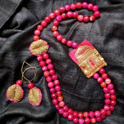 Aasira - Zardozi and Pink Chalcedony Agate Necklace Aasira - Zardozi and Pink Chalcedony Agate Necklace