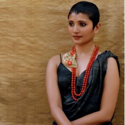 Faeeza - Zardozi and Red Crackle Agate Necklace Faeeza - Zardozi and Red Crackle Agate Necklace