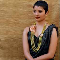 Fauqiyah - Zardozi and Olive Faceted Agate Necklace Fauqiyah - Zardozi and Olive Faceted Agate Necklace