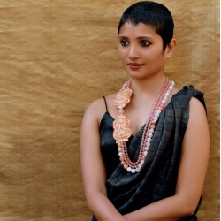 Tarifa - Zardozi and Faceted Peach Agate Necklace