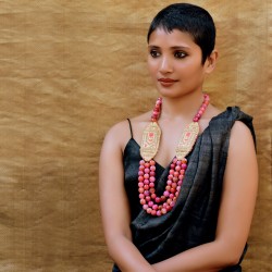 Firdausi - Zardozi and Pink Chalcedony Agate Necklace Firdausi - Zardozi and Pink Chalcedony Agate Necklace