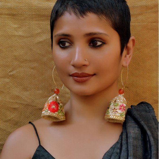 Floral Zardozi Jhumka Style Earring