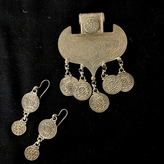 Gulmohar - Pure Silver Pendant and Earring Set