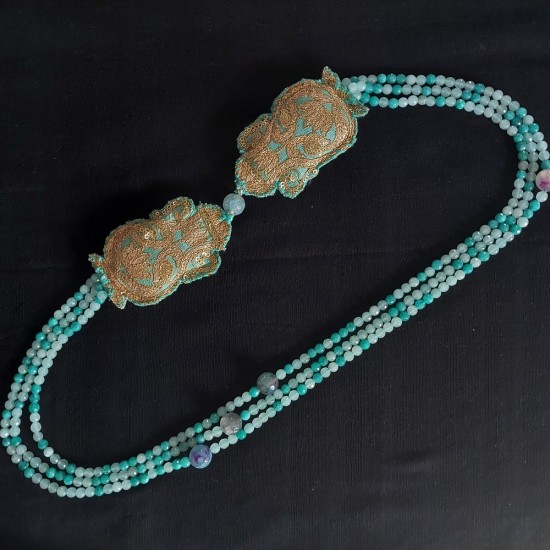 Aiza - Zardozi and Blue Lace Agate Necklace