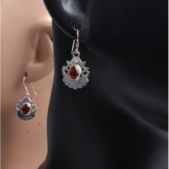 Garnet Cross-Bow Style Gemstone Earring in Pure Silver