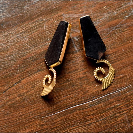 Bhu - Wood and Brass Earring
