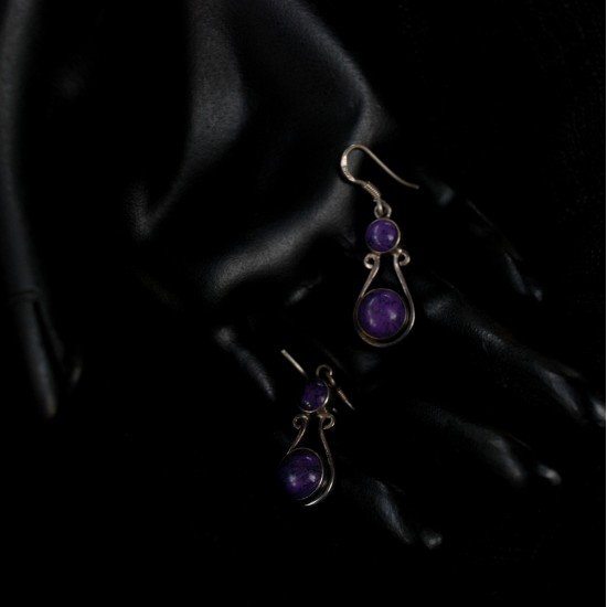 Pure silver purple stone earring