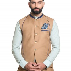 Beige Panelled Italian Soft Twill Bundi