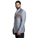 Grey Linen Hand Embroidered Crest Sports Jacket