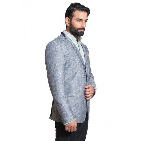 Grey Linen Hand Embroidered Crest Sports Jacket