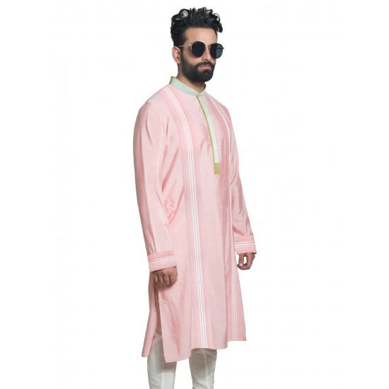 Pink Cotton-Silk Pin-Tucked Kurta