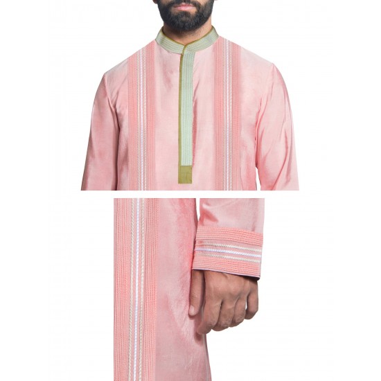 Pink Cotton-Silk Pin-Tucked Kurta