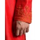 Red Chanderi Silk Hand-Embroidered Collarless Kurta