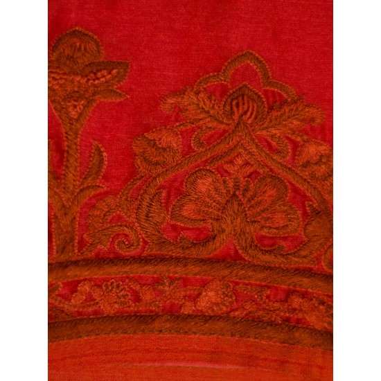 Red Chanderi Silk Hand-Embroidered Collarless Kurta