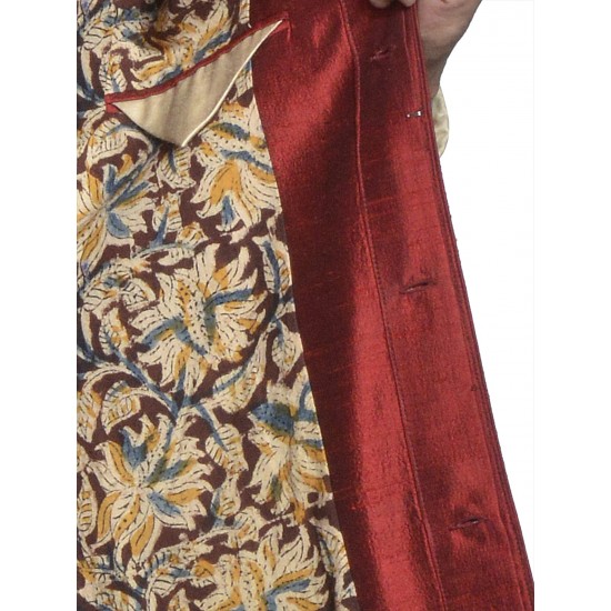 Red Raw Silk Zardozi Hand Embroidered Sherwani