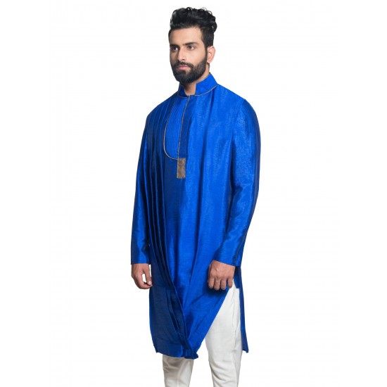 Royal Blue Silk Pleated Kurta