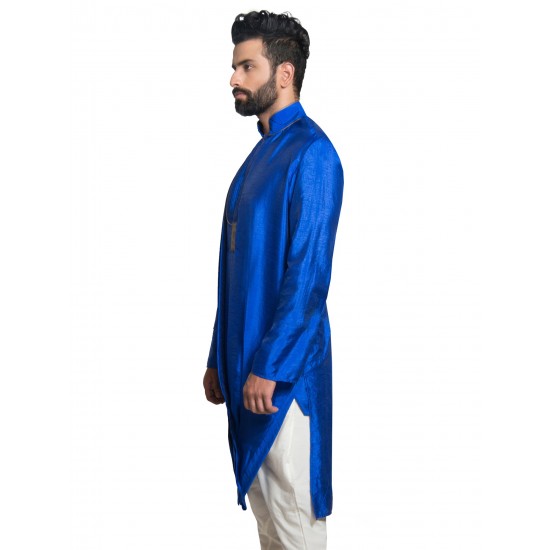 Royal Blue Silk Pleated Kurta