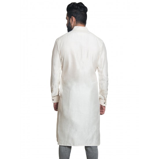 White Chanderi Silk Hand-Embroidered Kurta