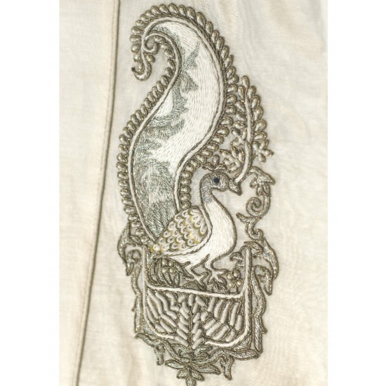 White Chanderi Silk Hand-Embroidered Kurta