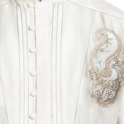 White Chanderi Silk Hand-Embroidered Kurta