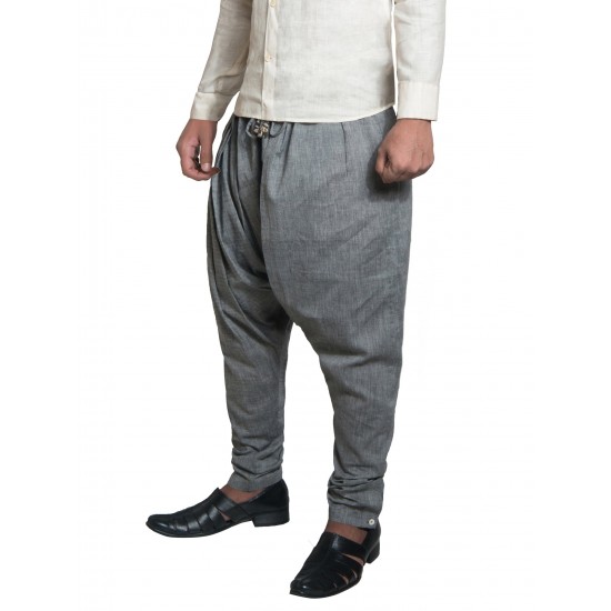 Grey Cotton Draped Stitched-Dhoti Pants