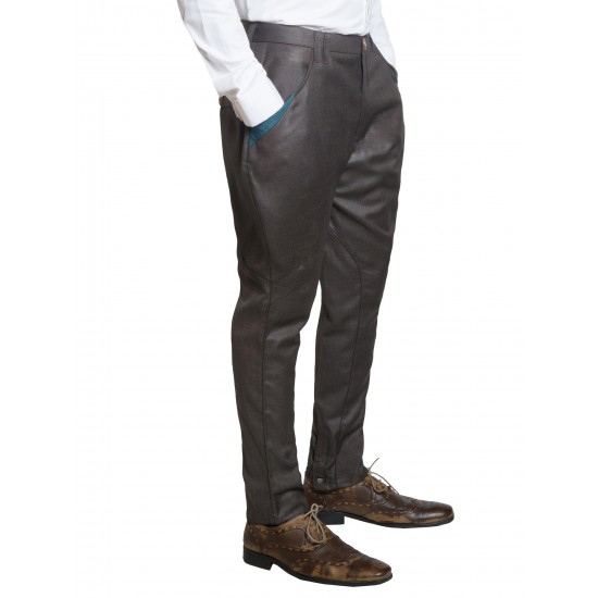 Grey Wrinkle Free Contrast Pocket - Jodhpuri Breech Trouser